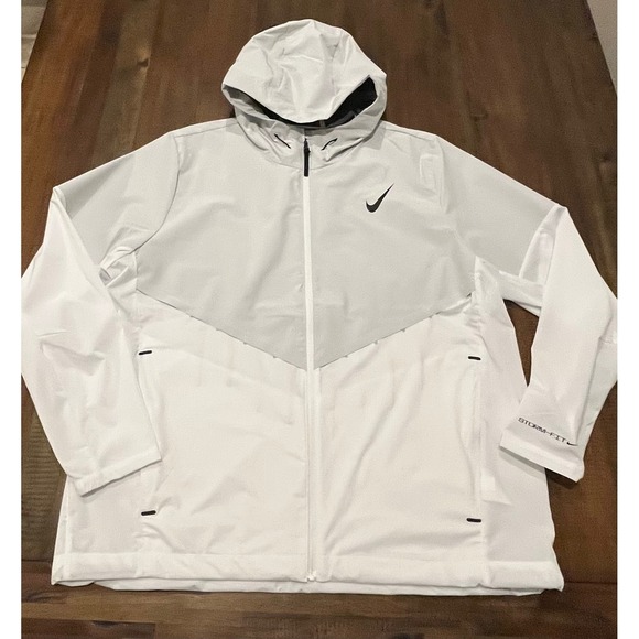 Nike Storm Fit Mens Running Jacket Hooded White Gray XL FZ9039 121 Lightweight - Picture 3 of 9